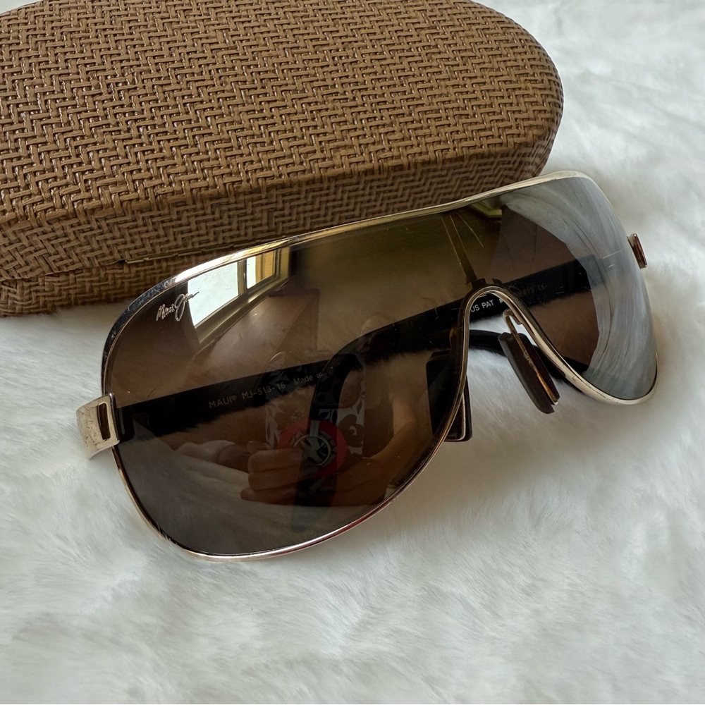 Maui Jim Maka Polarized Aviator Wrap Sunglasses with Hard Case Gold Brown - Picture 14 of 14